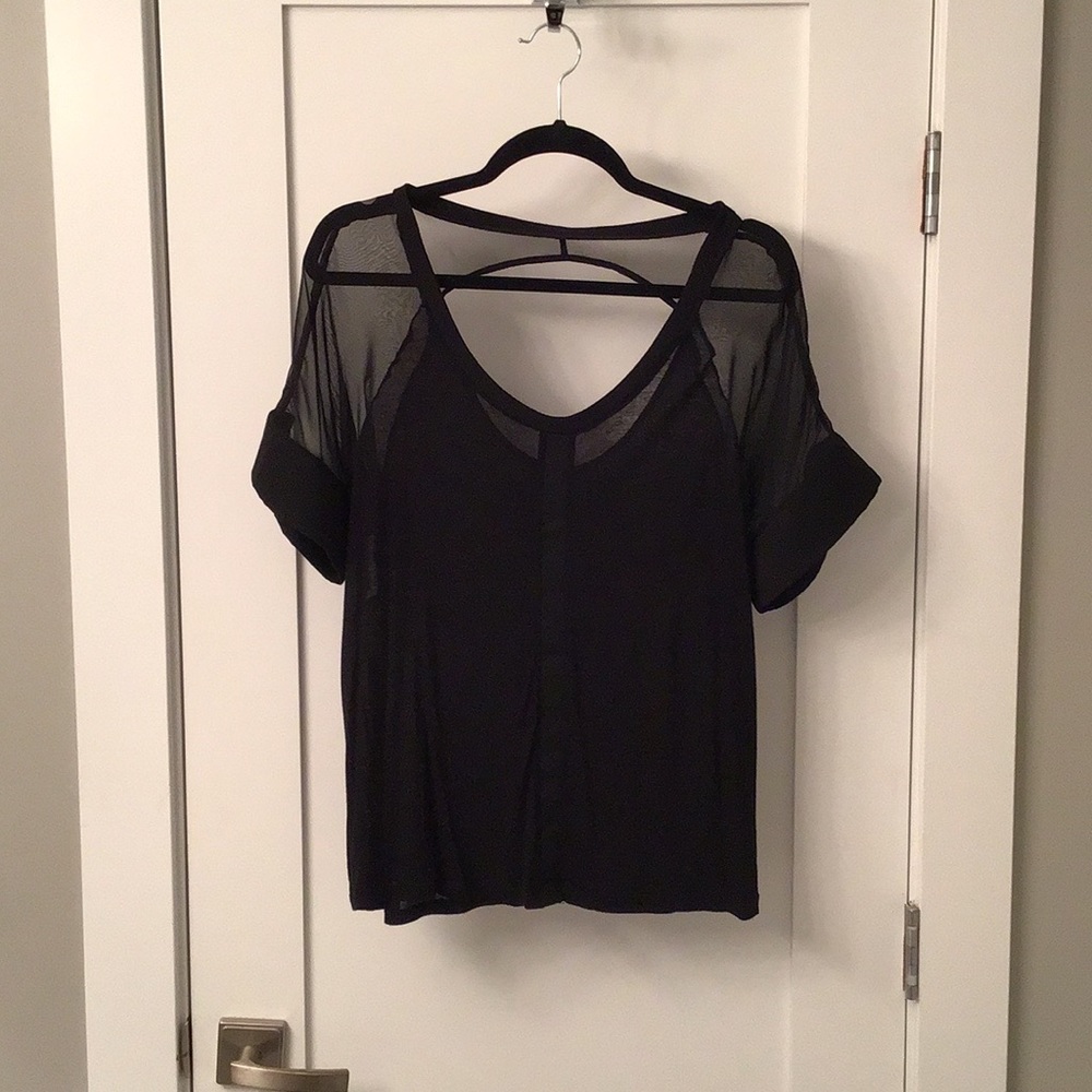 Heather cuffed sleeve tshirt with sheer shoulders